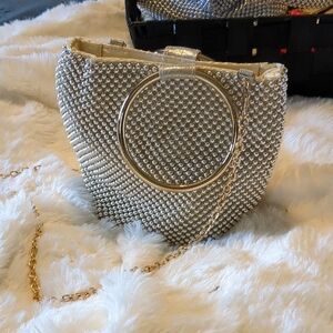 Jessica McClintock Silver and Gold Evening Clutch with Circular Handle